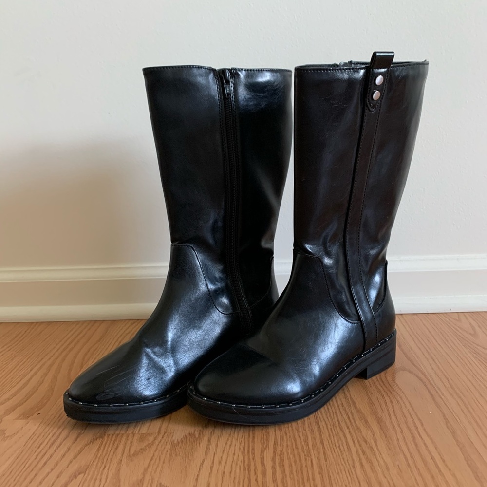 Girl Black Leather Boots size 4